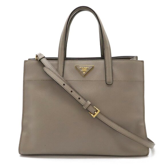 PRADA Gray Leather Saffiano Shoulder Bag - Picture 1 of 10